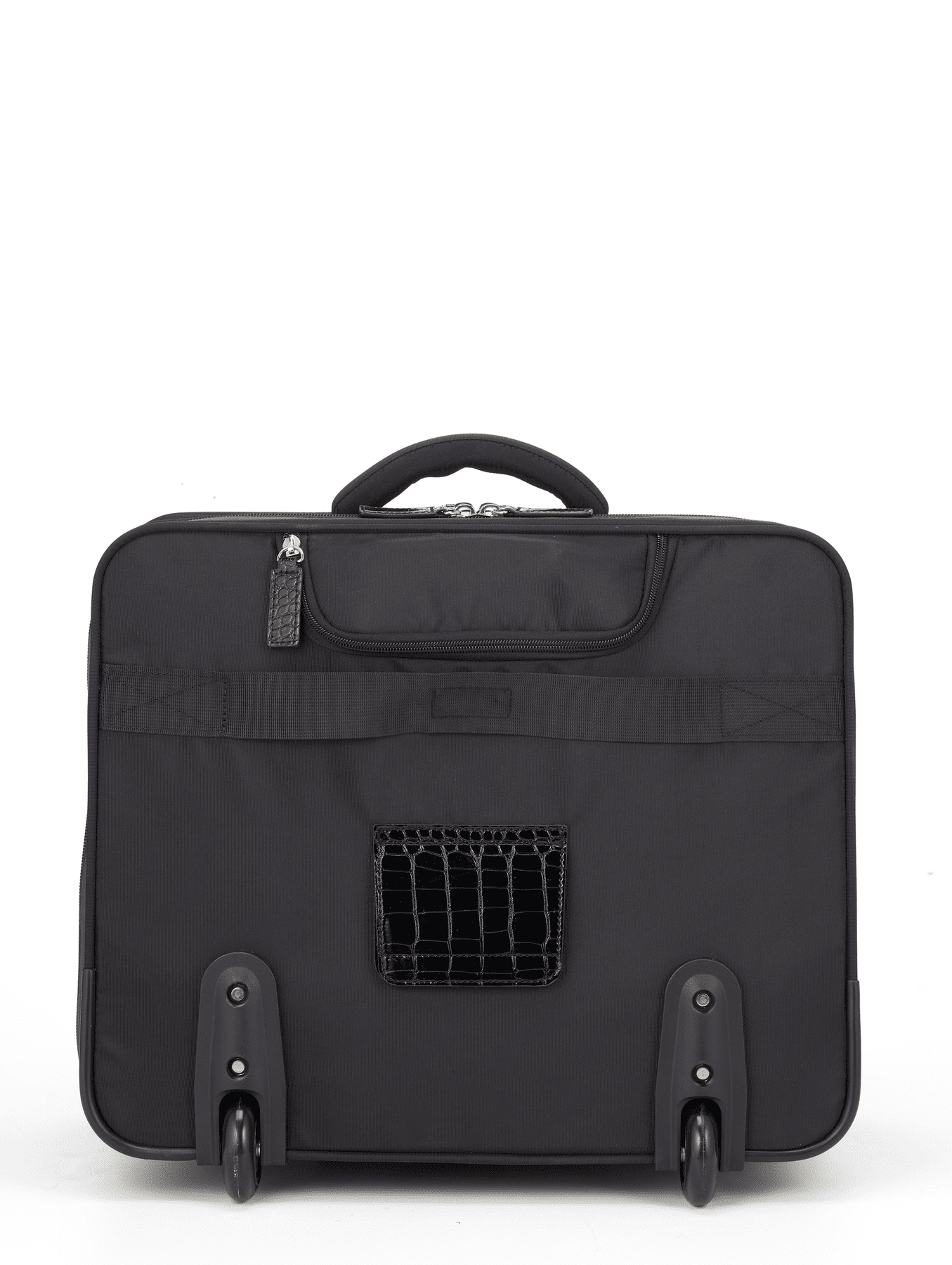 Francine Collections 15” inch Croco Rolling Briefcase | Telescopic Handle | Laptop Bag (Black)