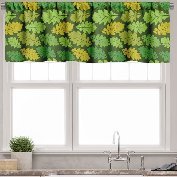 Ambesonne Floral Valance Pack of 2, Leaves in Shades of Green, 54"X12", Olive Green and Mustard