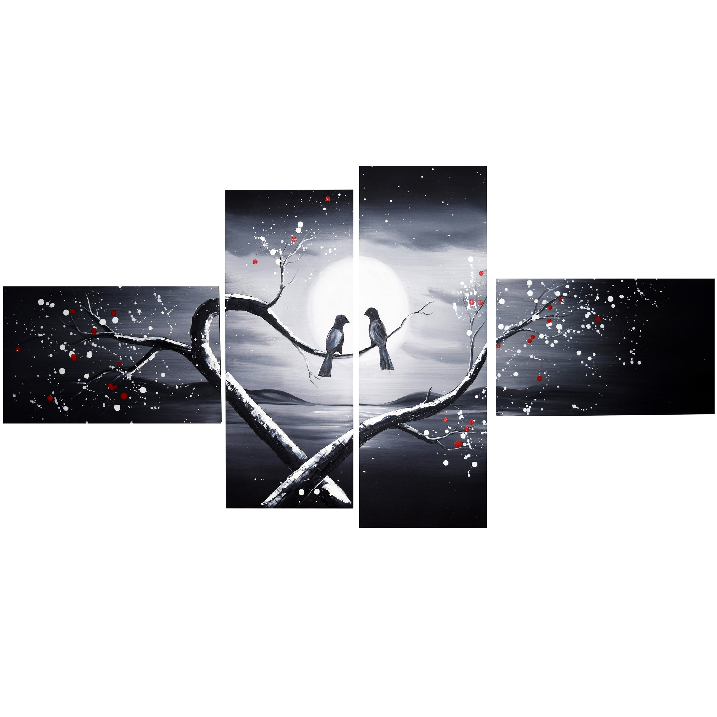 DESIGN ART  "Love Birds in Love" 60 x 32-inch 4-panel Canvas Art Print