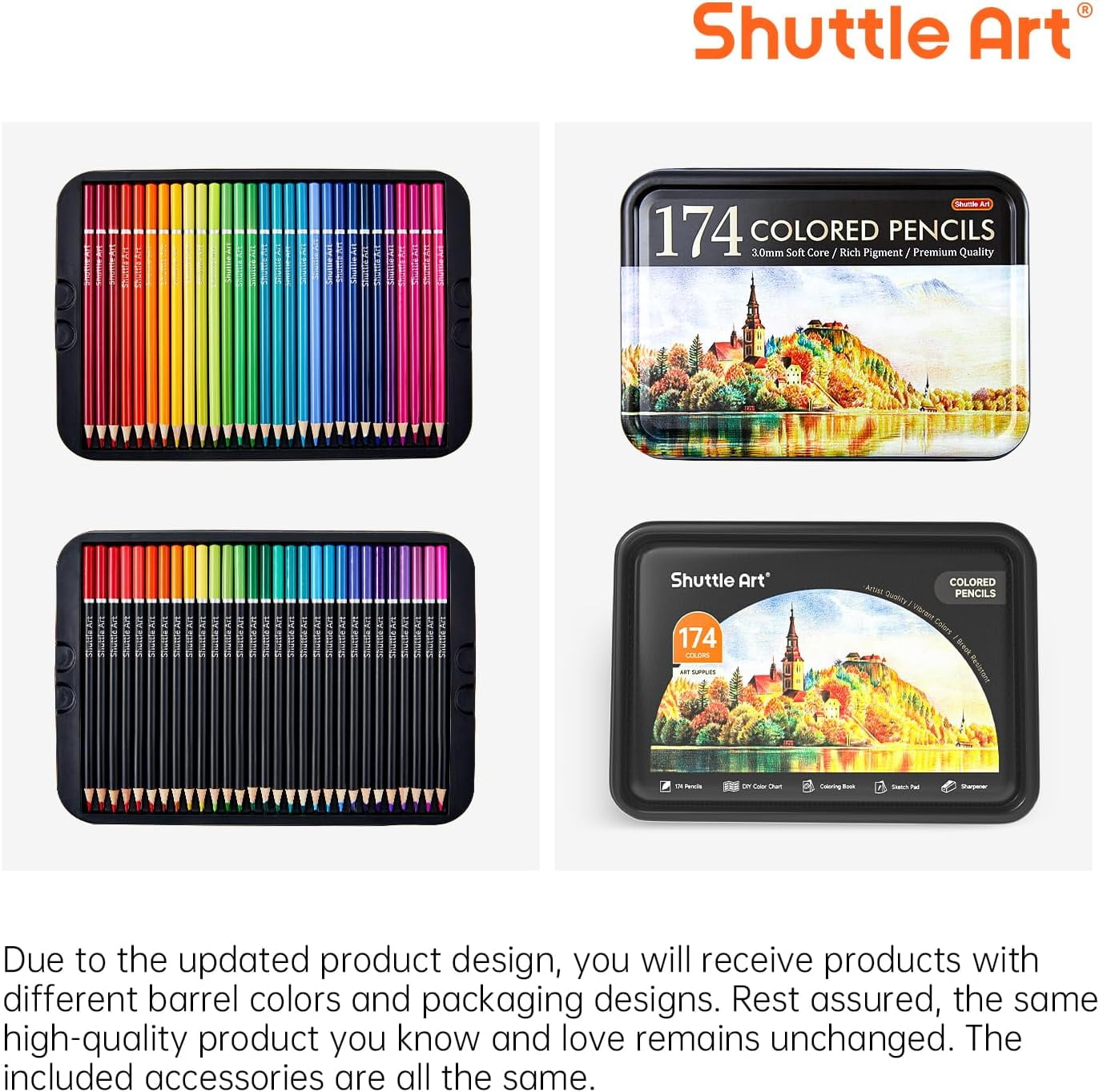 174 Colors Professional Colored Pencils, Shuttle Art Soft Core Coloring  Pencils Set with 1 Coloring Book,1 Sketch Pad, 4 Sharpener, 2 Pencil  Extender, Perfect for Artists Kids Adults Coloring 