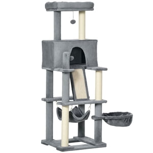 CoSoTower 55" Arbre de chat pour les chats intérieurs, tour de chat, centre d'activité Kitty avec lit de chat Ramp Condo Hammocks suspension Jouets à bal Sisal Rope Scratching Post, Gris