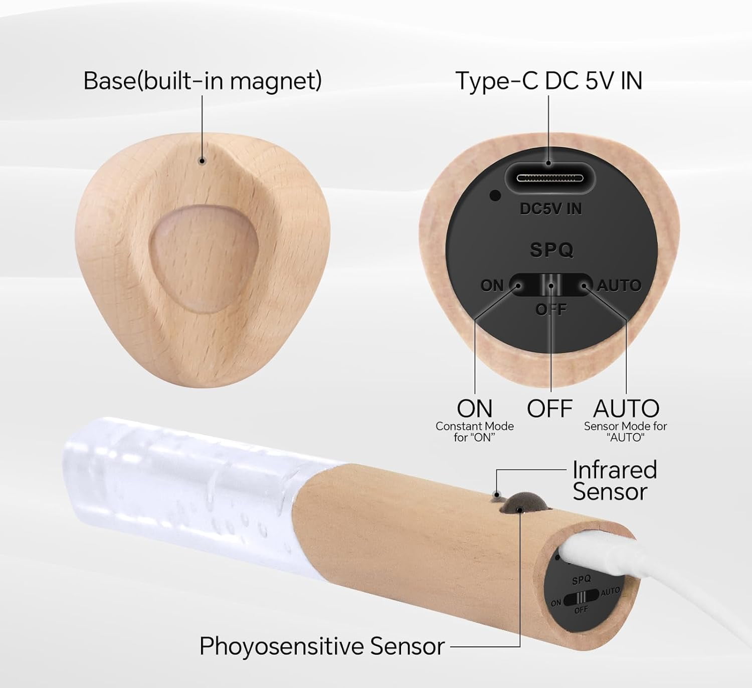 Motion Sensor Night Lights Indoor, Rechargeable Night Lights Wall Sconces Wooden Set of 2, Battery Powered Magnetic Wall Sconces Decor for Bedroom, Hallway, Bathroom, Stairway, Closet