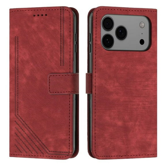 Leather For iPhone 17 Pro Max Flip Case with Card Holder Magnetic Closure Shockproof Kickstand Protective Retractable lanyard Phone Cases Cover,Red,For iPhone 17 Pro Max