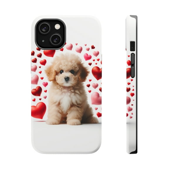 DistinctInk Tough Case for Apple iPhone 15 PLUS (6.7" Screen), Compatible with MagSafe Charging - Valentine's Day Poodle Puppy