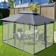 thumbnail image 3 of Gymax 2-Tier 10'x13' Steel Gazebo Canopy Tent Shelter Patio Garden Outdoor Netting Grey, 3 of 10