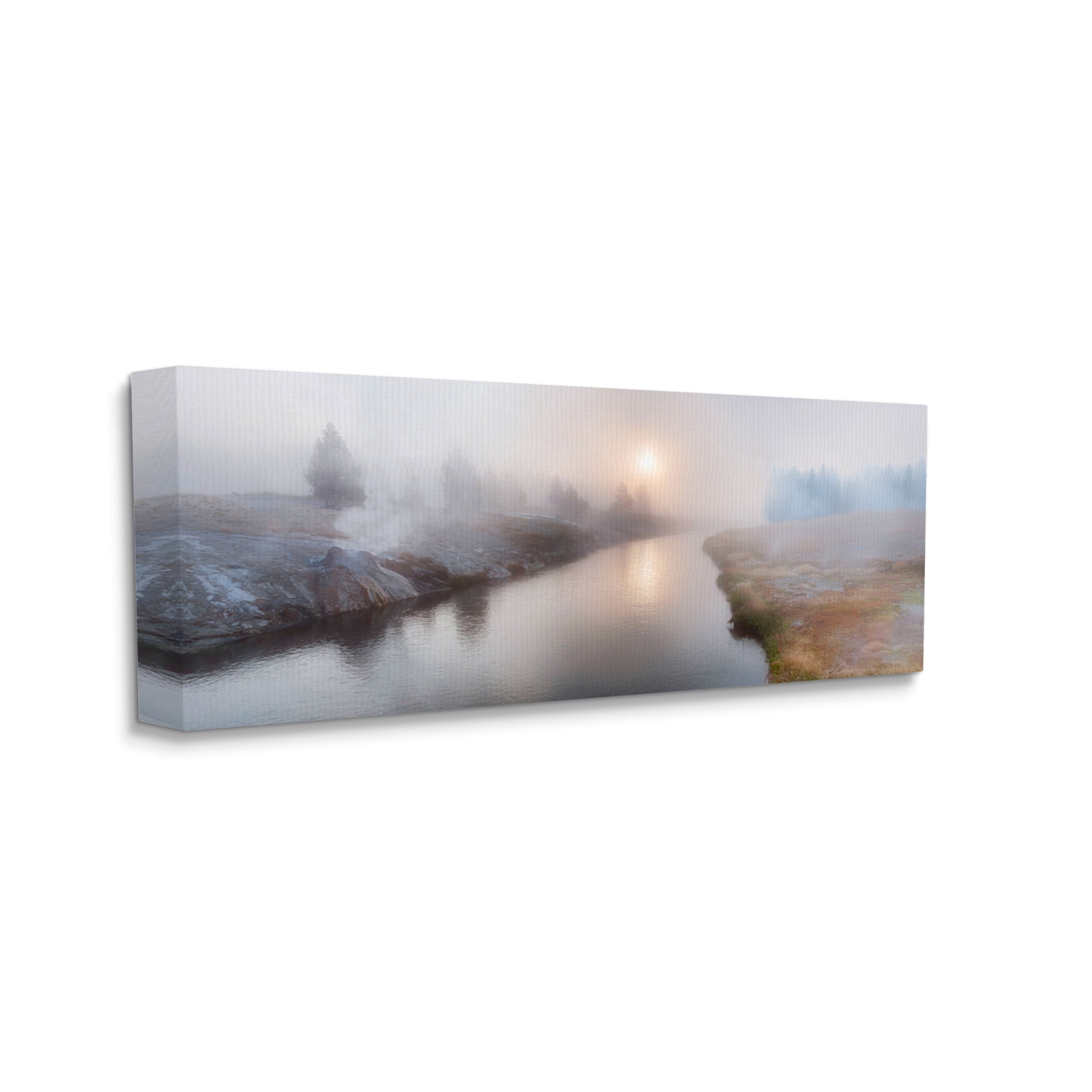 Stupell Industries Foggy River at Dawn Nature Photography Gallery Wrapped Canvas Print Wall Art, 48 x 20