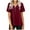 Wine, variant on Womens Plus Size,Women Tops Casual V-Neck Patchwork Zipper Short Sleeve Loose Comfortable Blouse