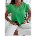 thumbnail image 5 of Women'S Casual T Shirts Summer Ruffle Plain Round Neck Loose Fit Tee Blouse Tops Green M, 5 of 7