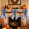 thumbnail image 2 of Large Halloween Decorative Wreath Bow Gingham Plaid Fabric Ribbon for Front Door Fall Party Decorations and Halloween Home Supplies, 2 of 6