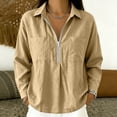 thumbnail image 2 of Womens Textured Golf Shirts Long Sleeve Half Zip Collared V Neck Loose Fit Sweatshirt Pullover with Chest Pockets for Business Casual Work Office, Khaki, XL, 2 of 7