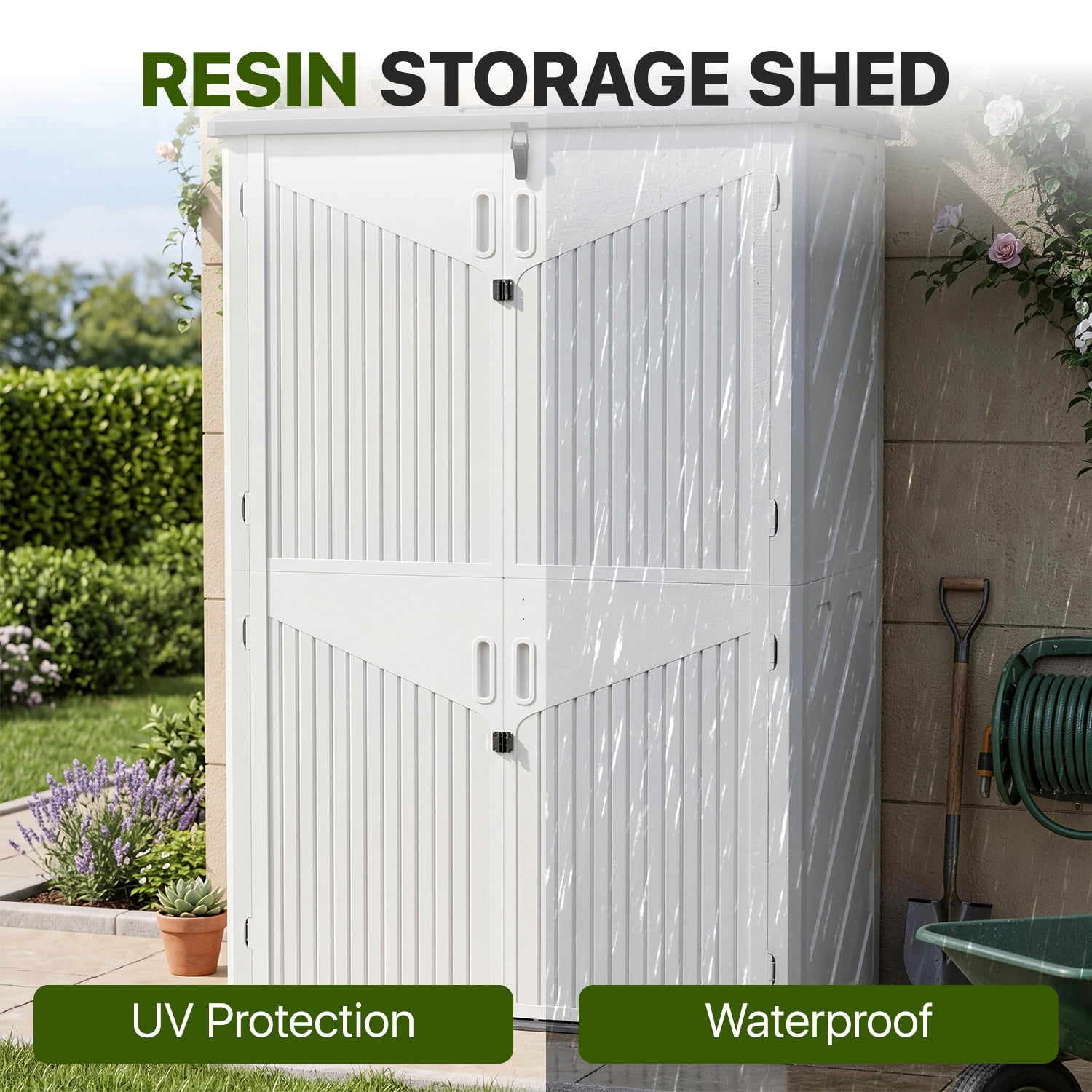 BaPiPro Outdoor Resin Storage Shed, 4.5 x 2.5 FT Lockable Garden Storage Cabinet, Heavy Duty HDPE Plastic Storage Cabinet with Storage Shelves, Weather Resistant for Patio, Backyard
