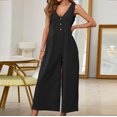 thumbnail image 2 of SELONE Womens Jumpsuits Loose Fit Long Pant Sleeveless Ladies Travel Comfortable 2023 Vacation Womens Jumpers and Rompers Casual High Waist Solid Color Single Bucklestraight Tube Black L, 2 of 6