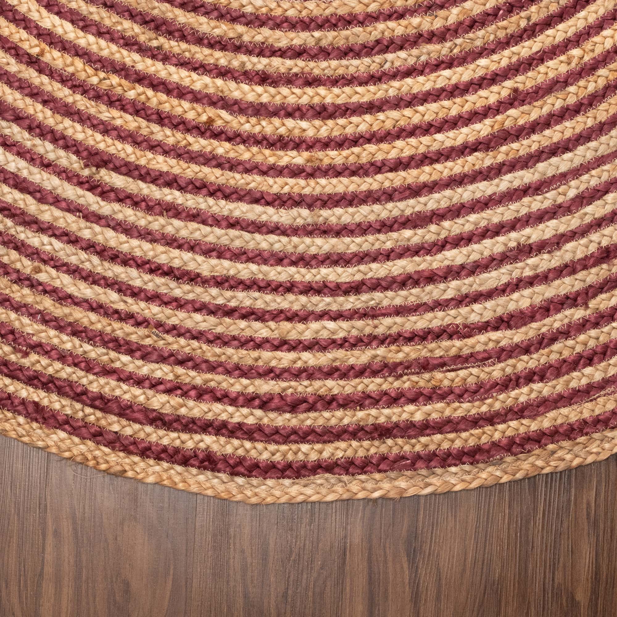 Superior Braided Jute Handwoven Indoor Outdoor Area Rug, 4' Round, Burgundy
