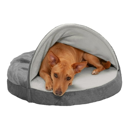 UPC: 0842229101959 | FurHaven Pet Products Microvelvet Snuggery Memory Top Foam Pet Bed for Dogs & Cats – Gray  26  Base
