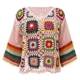 thumbnail image 4 of Crochet Tops for Women Spring Summer Boho Floral Shirts Coverups 2026 Summer Fall Outfits for Women(Pink,XL), 4 of 4