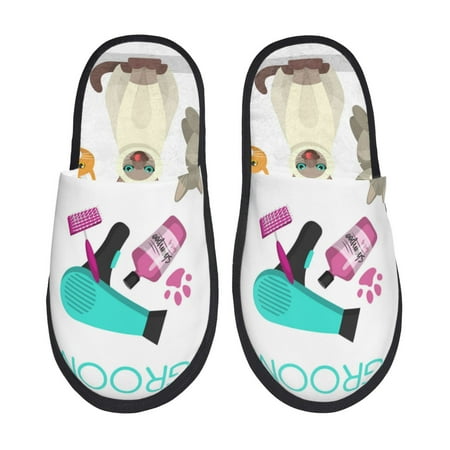 

Adobk Pet Care Grooming Print Slippers Indoor Outdoor Retro Slippers House Soft Fluffy Slides Cushion Furry Slippers-Medium