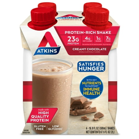 Atkins Meal Protein & Fiber Creamy Chocolate Shake  11 fl oz  3/4ct Packs (Ready To Drink) (enjoy by 07/02/24)
