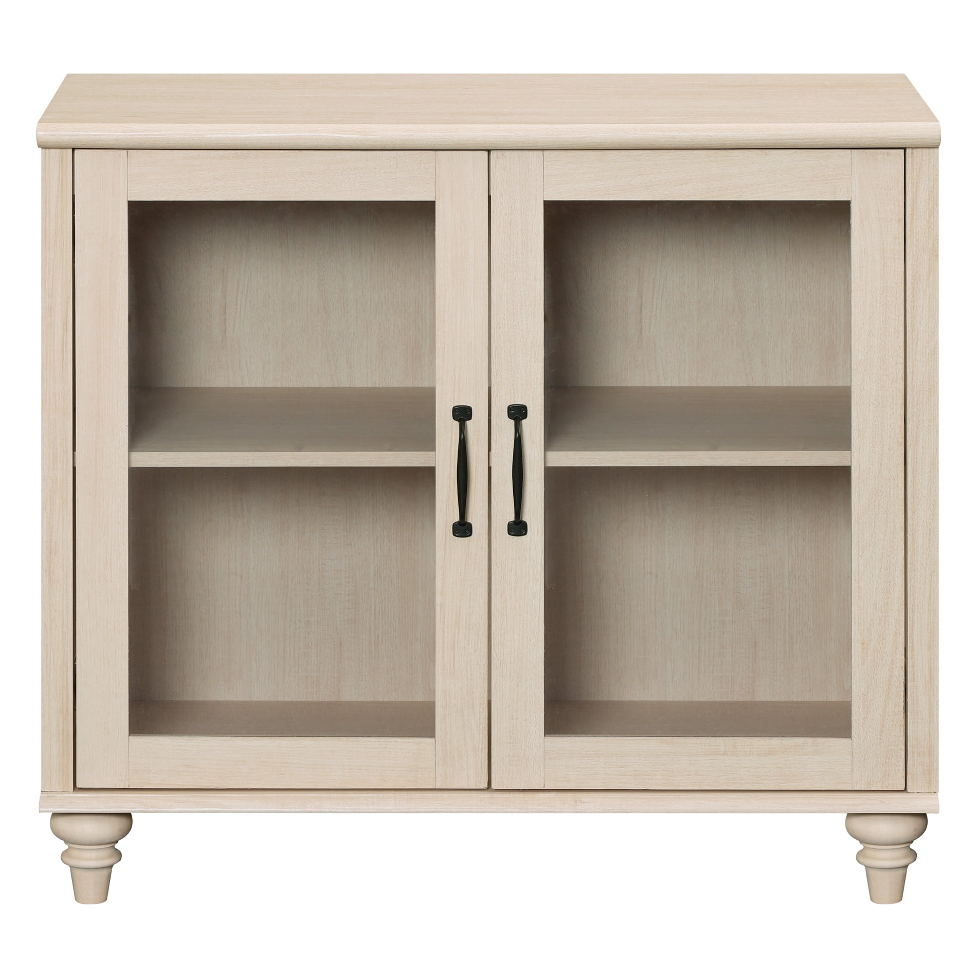 Light Beige Farmhouse TV Stand for 43 inch TV with 2 Glass Doors