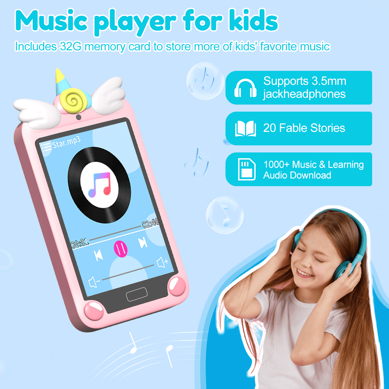 Merryhome Kids Smart Phone for Girls with 4.0" Large Touchscreen, 32G Card Christmas Birthday Gifts for Age 3-10 Kid Toys Cell Phone with Holographic Pyramid, Dual Lens, Music Player Pink