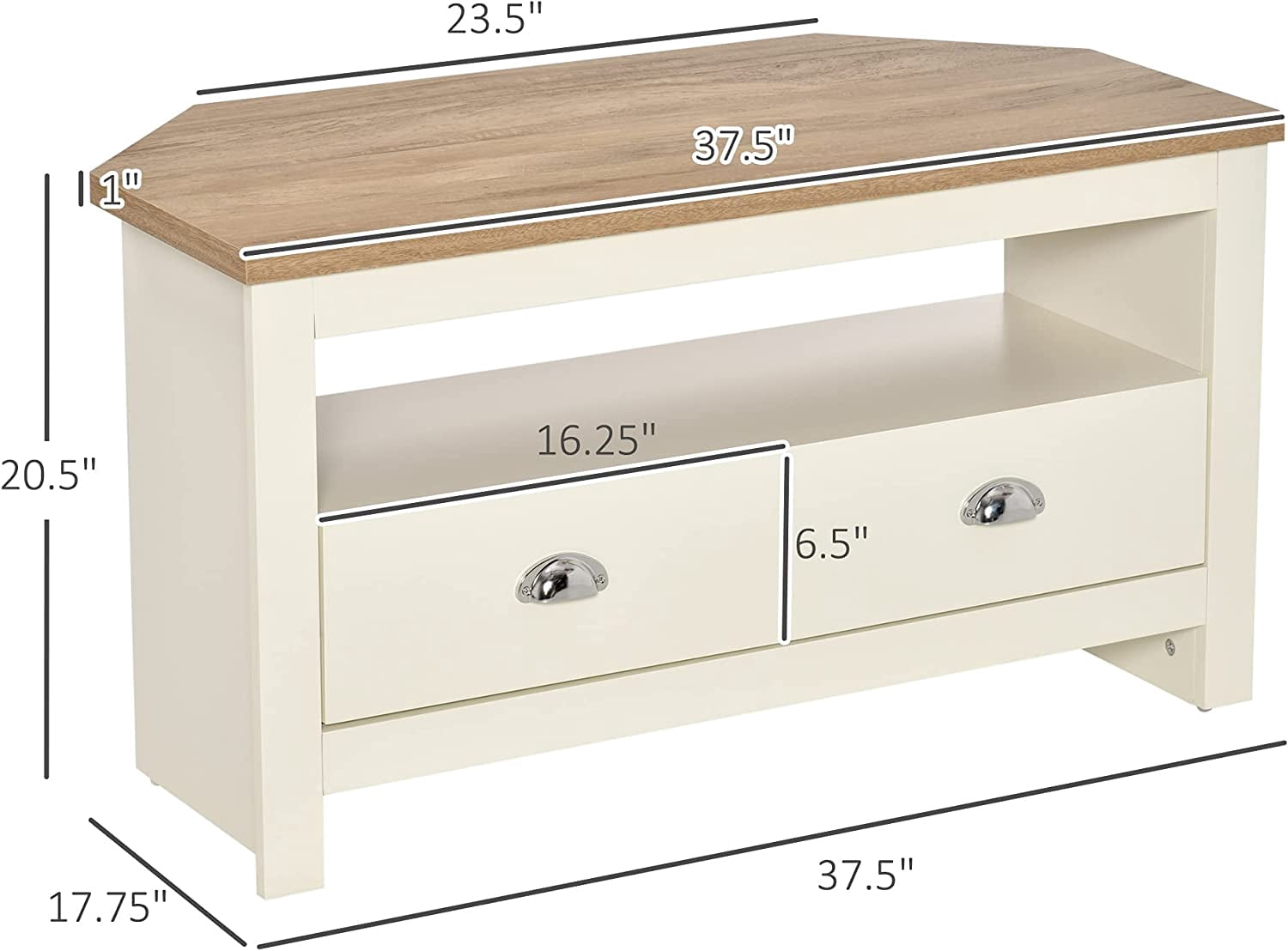 Corner TV Stand Up to 50", Entertainment Center TV Console Table with Drawers and Open Storage Compartment for Living Room, White
