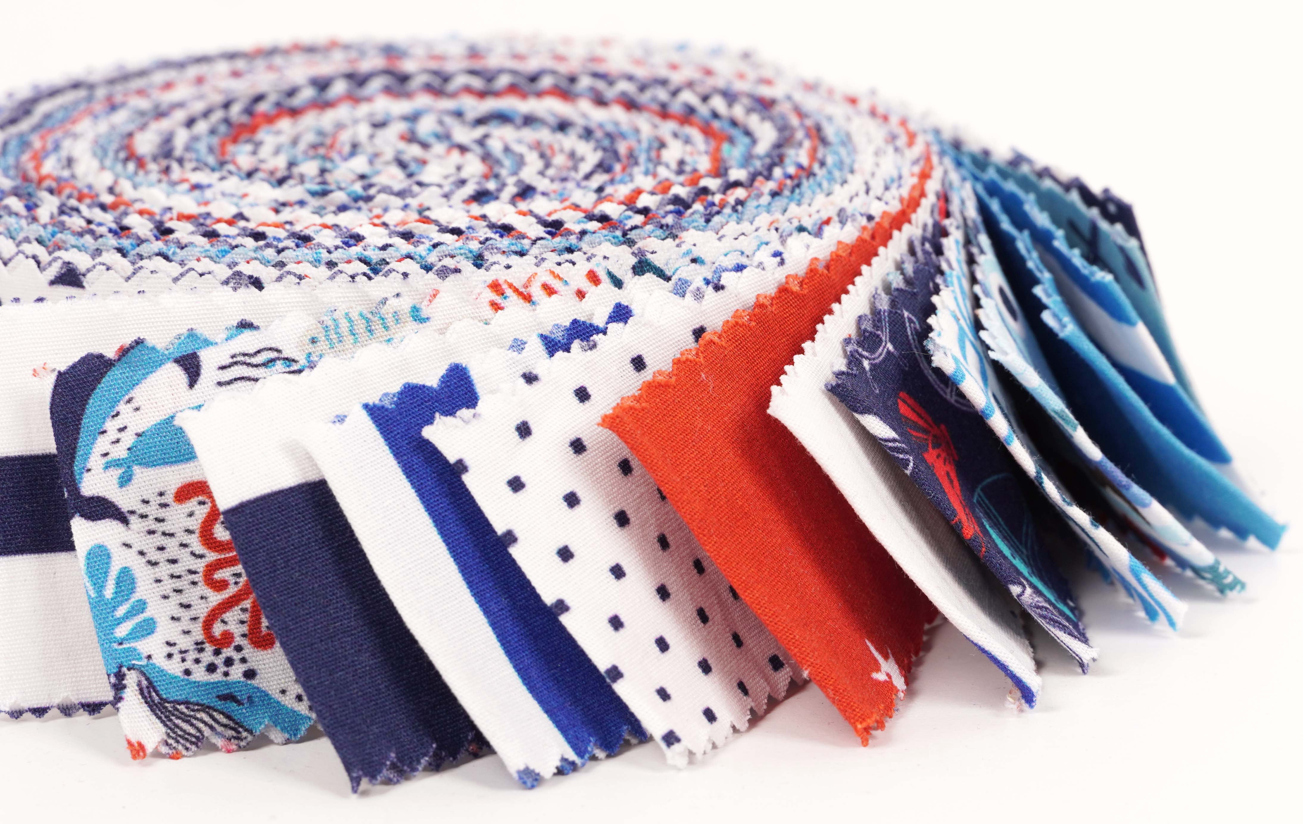 Soimoi 40Pcs Nautical Print Precut Fabrics Strips Roll Up 1.5x42inches Cotton Jelly Rolls For Quilting - Blue, Red & White