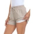 thumbnail image 5 of HDE Women's High Waisted Linen Blend 4" Inseam Drawstring Shorts Gray Beige S, 5 of 6