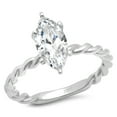 thumbnail image 1 of 2 ct Marquise Cut Real Genuine Natural Diamond SI1-SI2 G-H 18K White Gold Solitaire Promise Wedding Statement Engagement Designer Ring size 11, 1 of 7
