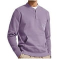 thumbnail image 2 of BiZtdJrK Men's Henley Shirts Solid Cotton Casual Shirts Long Sleeve Pullover Tops Collarless Golf Shirts with Kangaroo Pocket BacktoCollege Purple XL, 2 of 6