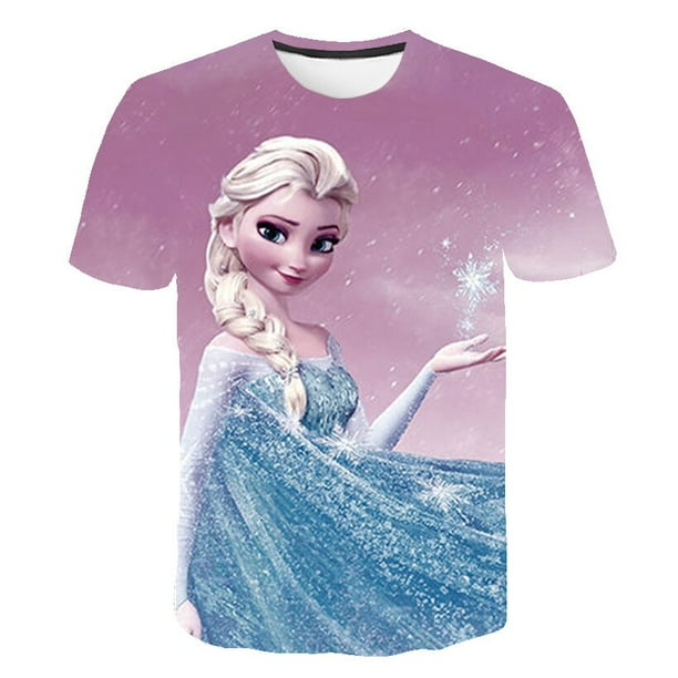 Camisetas bonitas de Frozen para ninos ropa de moda para ninos camiseta de manga corta Kawaii para ninas camiseta con estampado 3D de Elsa de Frozen de Disney para ninas 7T Gao