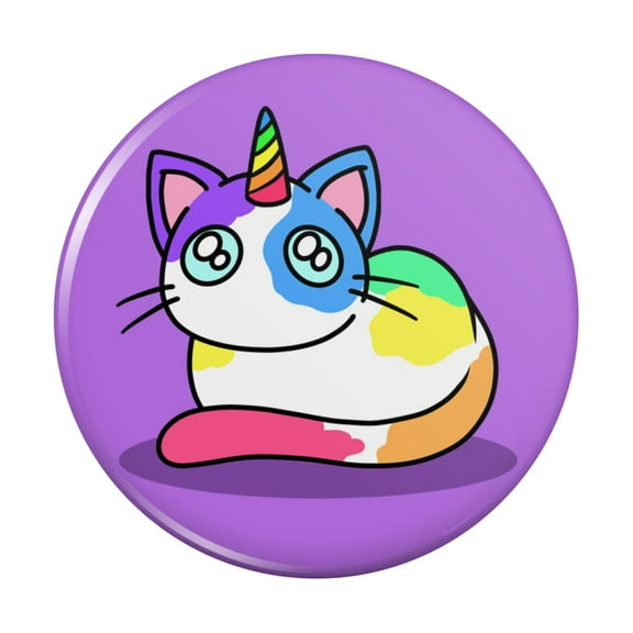 Unicorn Cat with Rainbow Calico Markings Pinback Button Pin