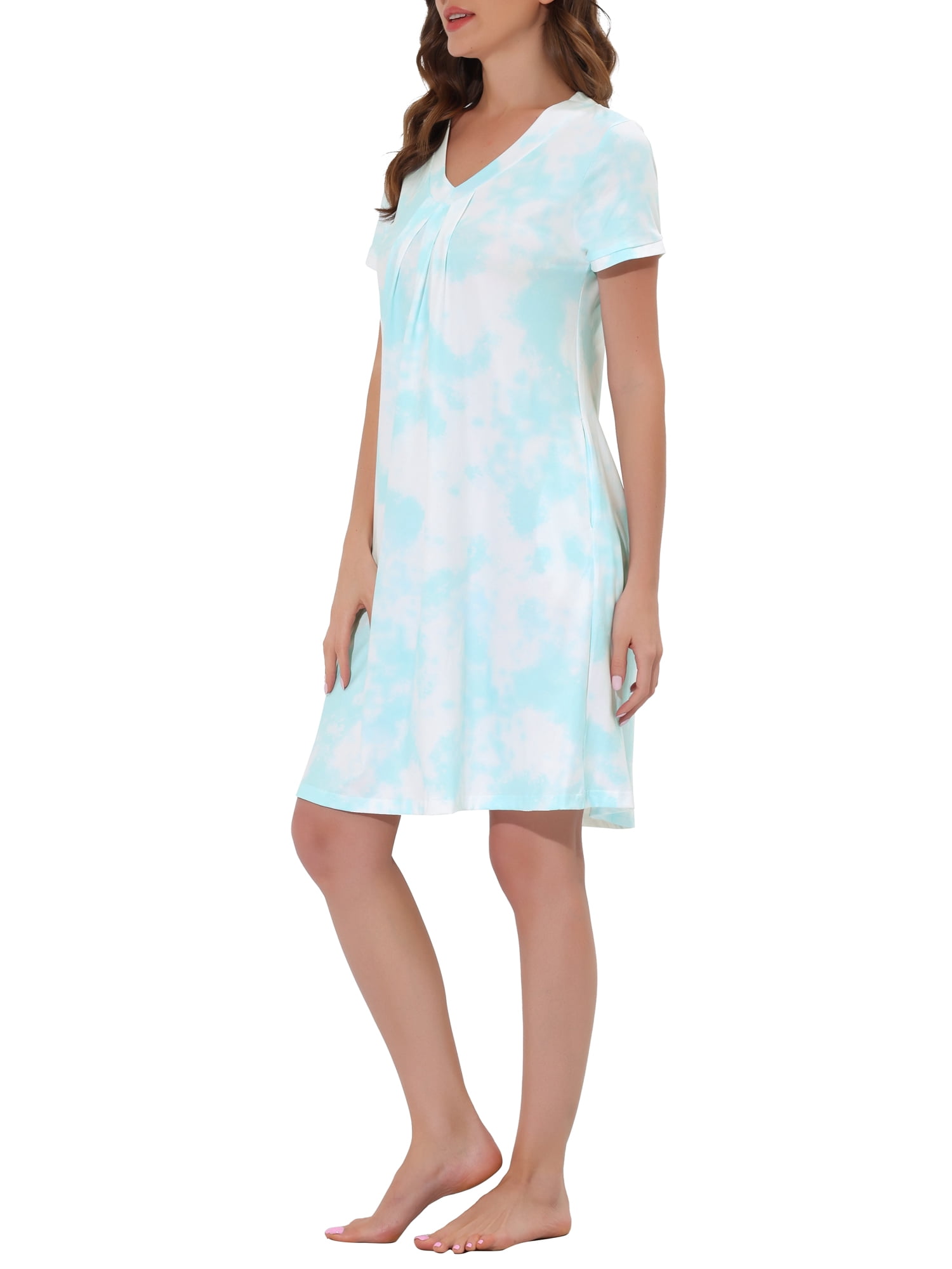 Unique Bargains Women's Pajama V-Neck Nightshirt Sleepwear with Pockets Lounge Nightgown