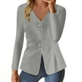 thumbnail image 3 of Levmjia Women's Long Sleeve Button-Up Form Fitting Blazers V-neck Long Sleeve Suit Jacket Work Daily Style Gray,L, 3 of 7