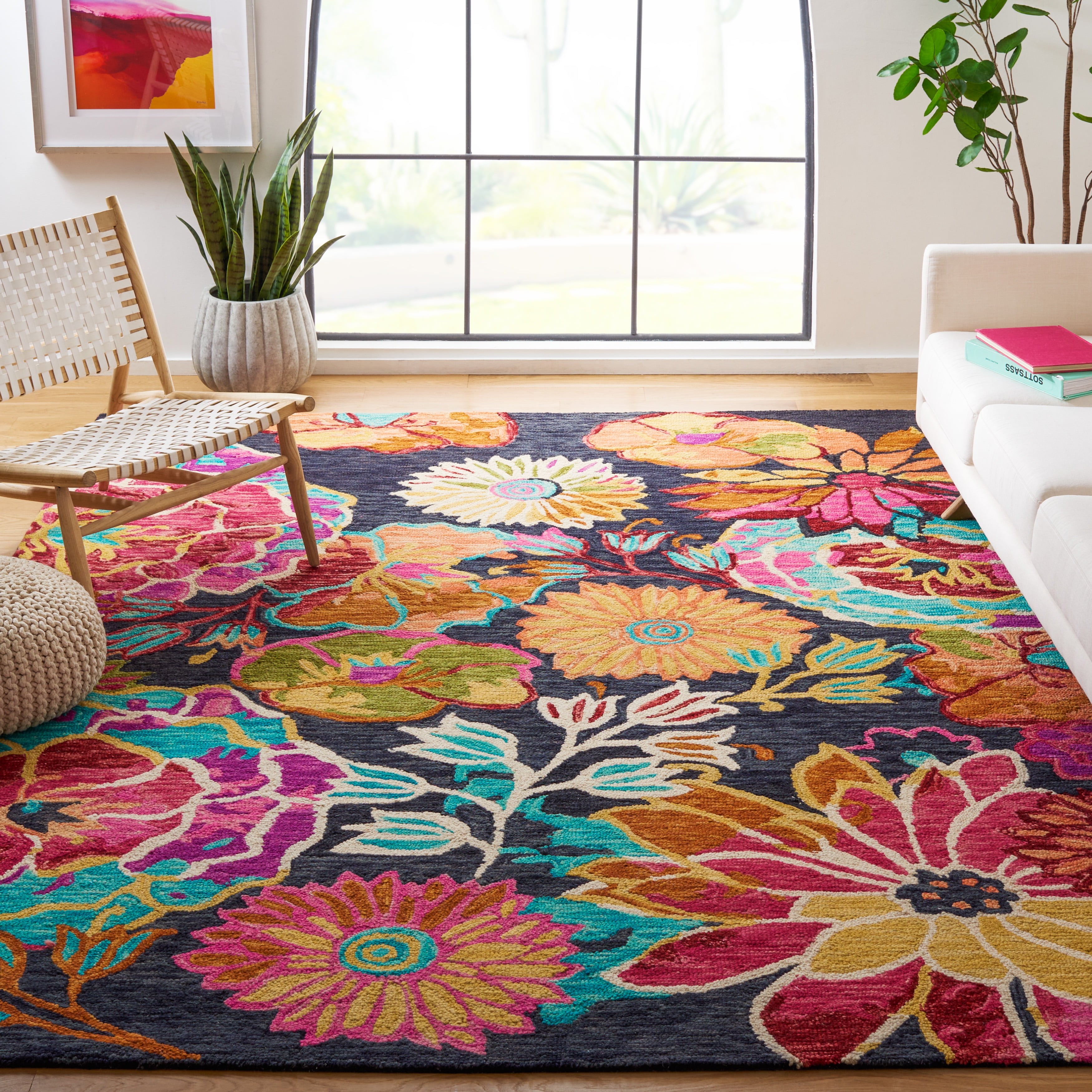 SAFAVIEH Aspen Candelario Colorful Floral Wool Area Rug, Charcoal/Blue, 9' x 12'