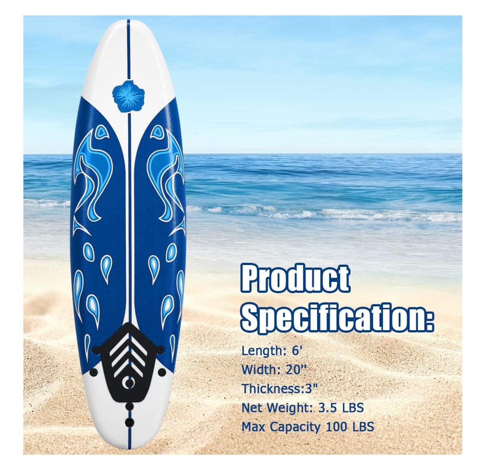 Surfboard, 6FT Stand Up Paddle Board with Removable Fins & Safety Leash, Lightweight Non-Slip Paddle Board for Teenagers, Adult, Beginners