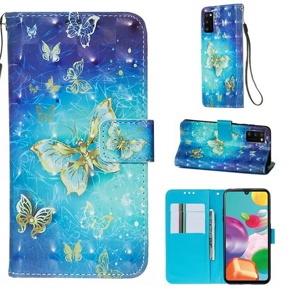 Galaxy A41 Case Wallet, Allytech PU Leather Case 3D Pattern Slim Shell Shockproof Kickstand Credit Cards Slots Hand Strap Magnetic Clasp Wallet Case Cover for Samsung Galaxy A41, Butterfly