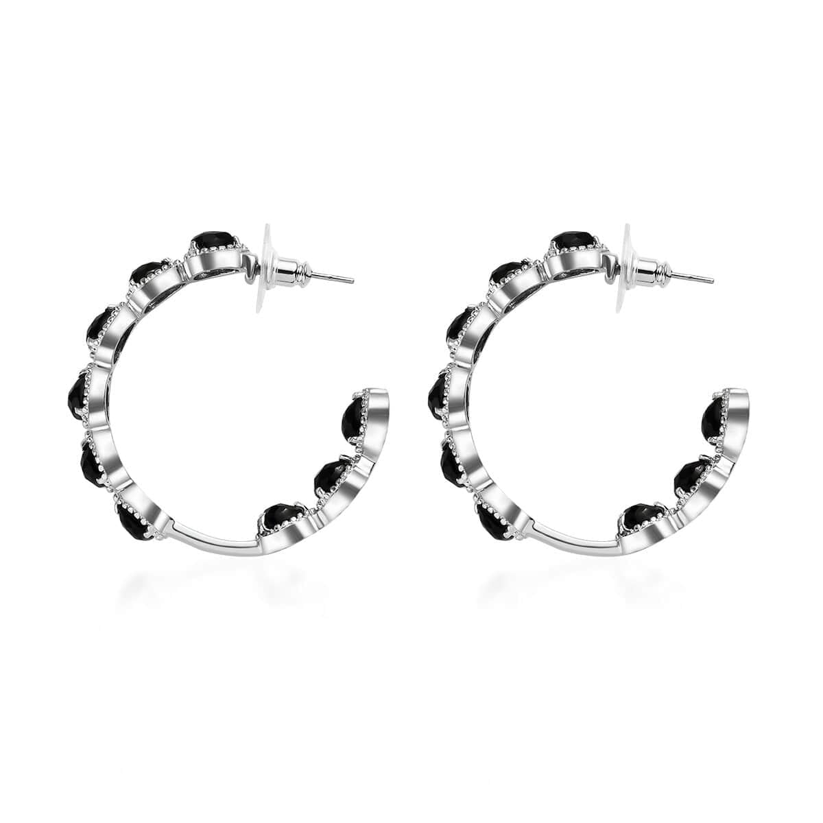 Black Onyx Inside Out Half Hoop Earrings Stainless Steel for Women Jewelry Birthday Christmas Gifts for Women