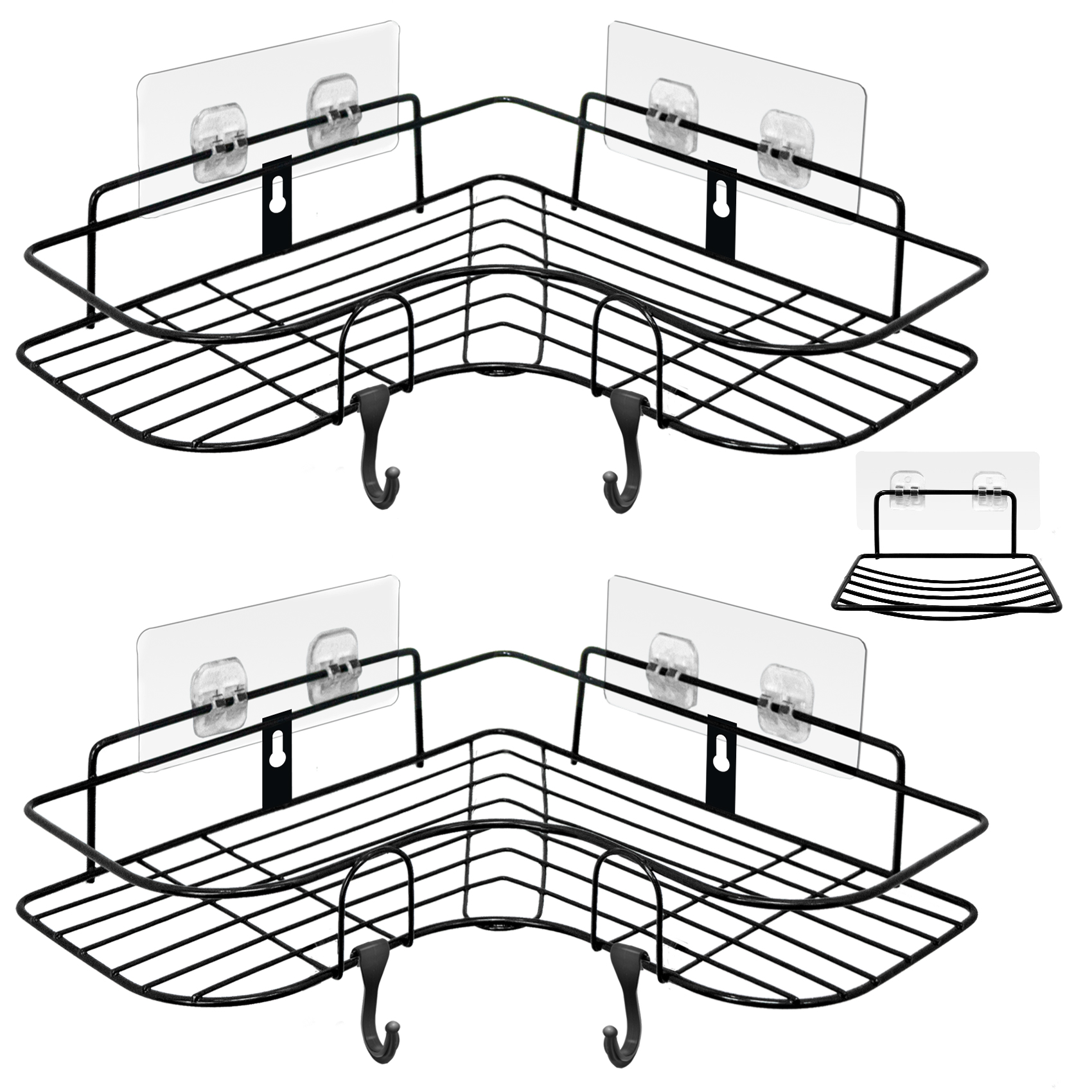 Huryfox Corner Shower Caddy, 3Pack Adhesive Shower Shelf with Soap Dish and Hook, Stainless
