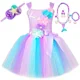 thumbnail image 4 of Vestido de princesa sirena para niñas, vestidos de tutú para fiesta de cumpleaños con flores pastel, disfraz de sirenita de Halloween para niños, ropa, 4 of 5