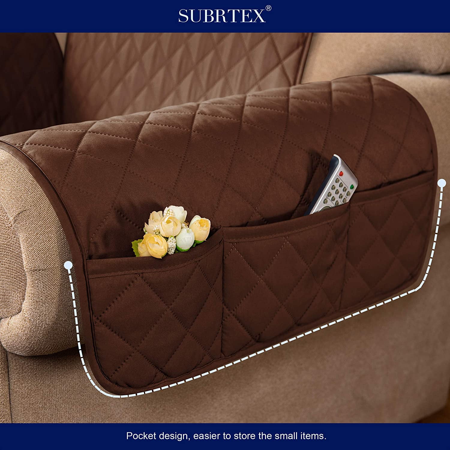 Subrtex 1-Piece Reversible Sofa Cover Quilted Slipcover (Sofa, Chocolate)