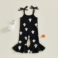thumbnail image 4 of Jxzom Baby Girl Halloween Outfit Boo Ribbed Toddler Romper Overalls Jumpsuit Spaghetti Strap Ghost Bell Bottoms Outfits, 4 of 9