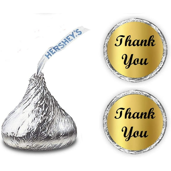 Gold Foil Thank You Kisses Stickers, (Set of 216) Chocolate Drops Labels Stickers for Weddings, Bridal Shower, Engagement Party, Birthday, Baby Shower, Hershey's Kisses Party Favors Decor