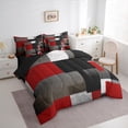thumbnail image 3 of Feelyou Red Square Geometric Bedding Comforter Set 7-Piece, Vintage Artwork Abstract King Bedding Sets, Chic Rectangle Reversible Bed Sheets, Lightweight Room Decor, 3 of 7