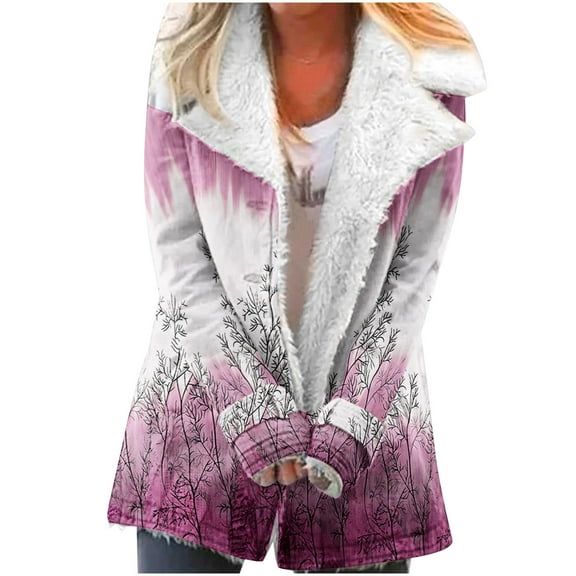Herrnalise Jackets For Women Fashion Long Sleeve Pocket Plush Button Coat Shackets For Women 2024 fall Pink,M