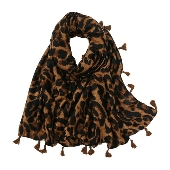 Yuanlong Womens Scarves Lightweight Leopard Printed Scarf With Tassels Shawls Wraps Streetwear Retro Fashion Neck Warmer