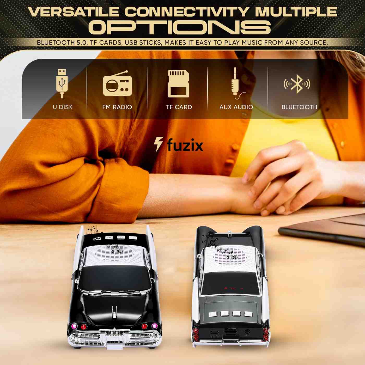 Fuzix WS- 1965 Car Bluetooth Portable Speaker with LED AUX USB FM Rechargeable