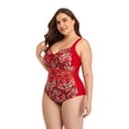 thumbnail image 4 of Odeerbi Plus Size One Piece Swimsuit for Women Tummy Control Bathing Suit High Cut Swimwear Oversized Jumpsuit Retro Vintage Ethnic Style Print Beachwear Red, 4 of 6
