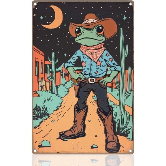 Sheriff Cowboy Frog Tin Sign Retro Metal Wall Decor 8" x 12" Funny Frog Wall Art Poster for Home Coffee Cafes Bathroom Gallery Man Cave Office Clubs Decor Gift
