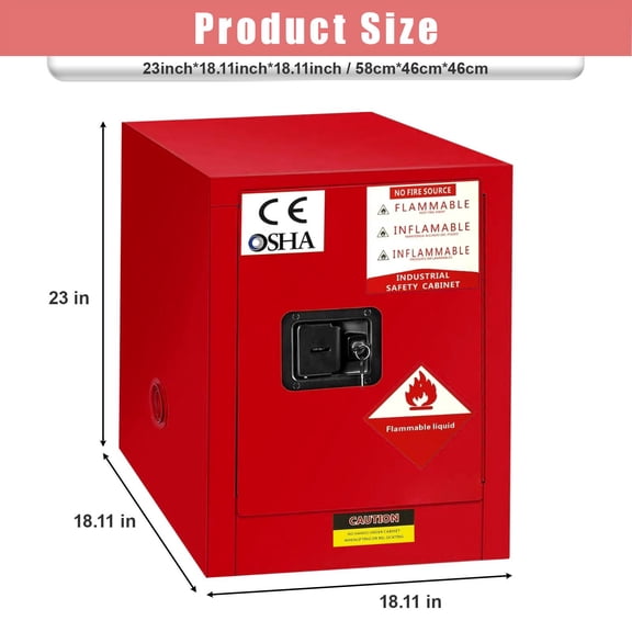 Tanfengu 4 Gallon Red Fire Safety Cabinet, Double Wall Lockable Flammable Liquid Storage Cabinet with Ventilation, for Industrial and Lab Chemicals Storage
