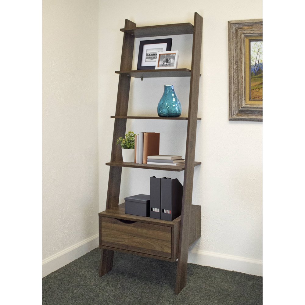 OS Home and Office Model 41202 Mid Century Ladder Style Five Shelf