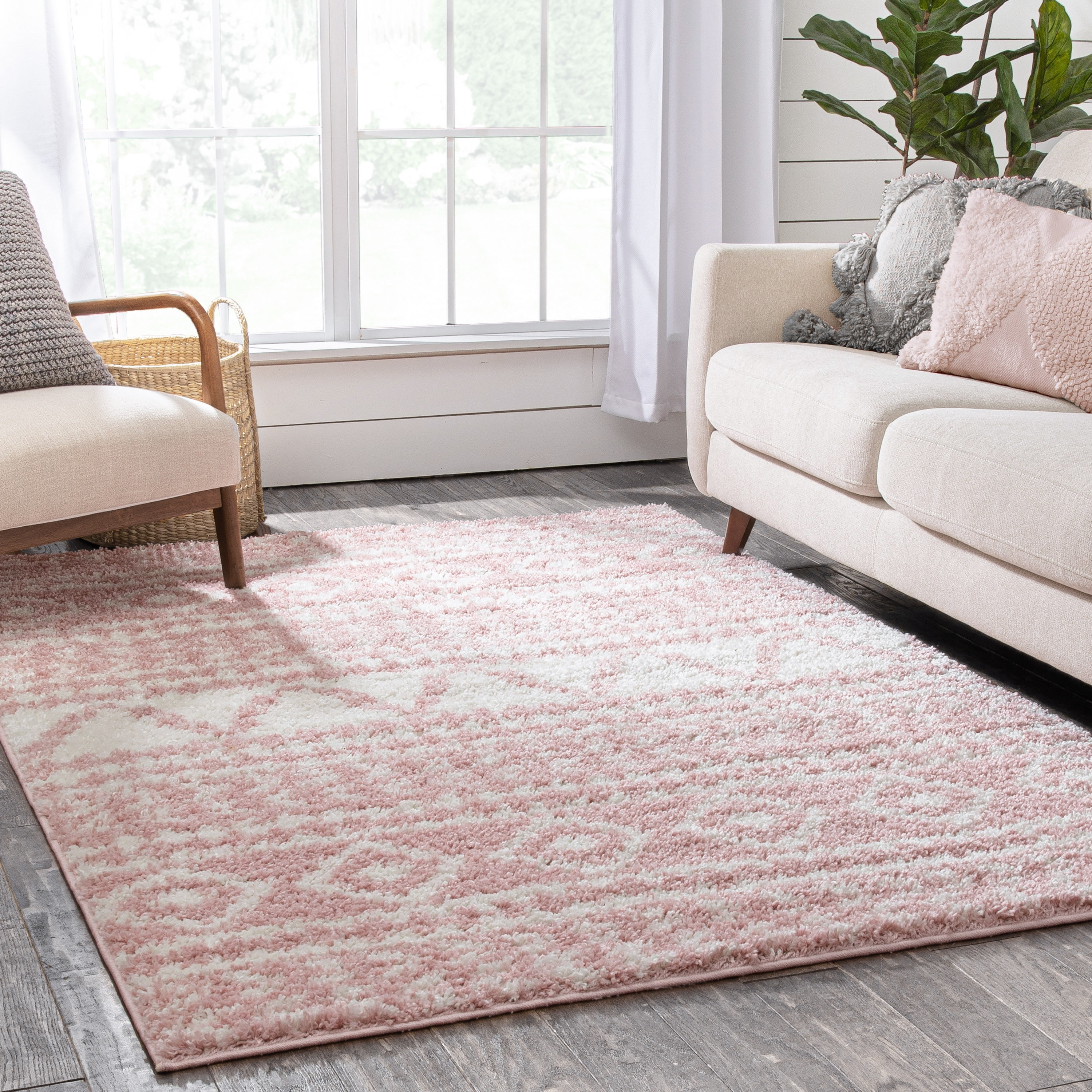 Well Woven Madison Shag Cossima Moroccan Shag Tribal Geometric Pink 2' x 3' Area Rug